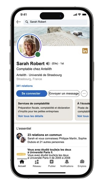 Capture d’écran de l’application LinkedIn